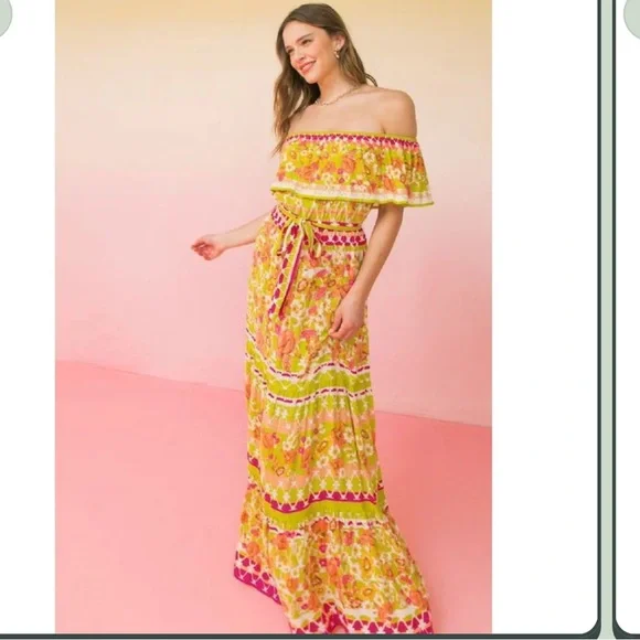 NWT! Flying Tomato Juno Floral Garden Off the Shoulder Maxi Dress Size Medium - Picture 1 of 13